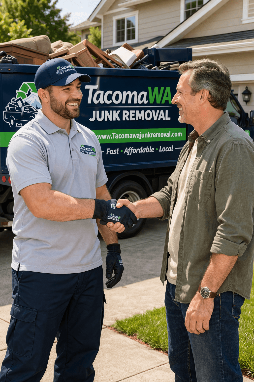Tacoma WA Junk Removal team member with customer